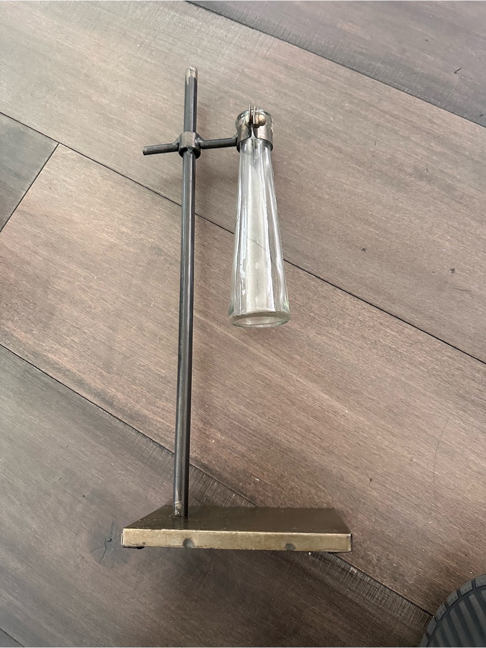 Modern Glass Bud Vase with Metal Stand - Clear Glass Cylinder Beaker